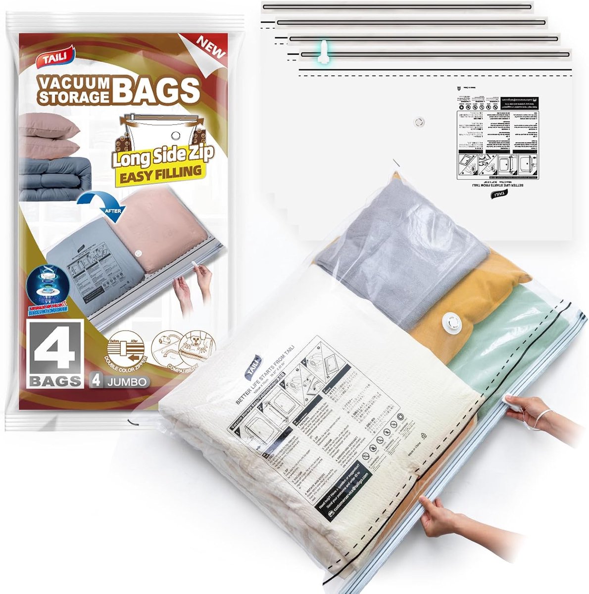 SnelShoppen - Vacuüm Opbergzakken voor Dekbed en Dekens - Ruimtebesparende Vacuümzakken - 6 Stuks - Duurzaam en Waterdicht - Ideaal voor Thuis, Campin