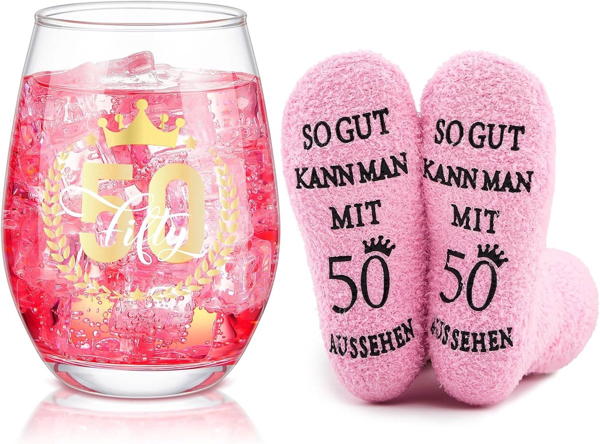 Nuenen Funny 50 Birthday Gifts for Women, Including Engraved Wine Glass and Socks, 50th Anniversary: Stepless Wine - ShopVlot