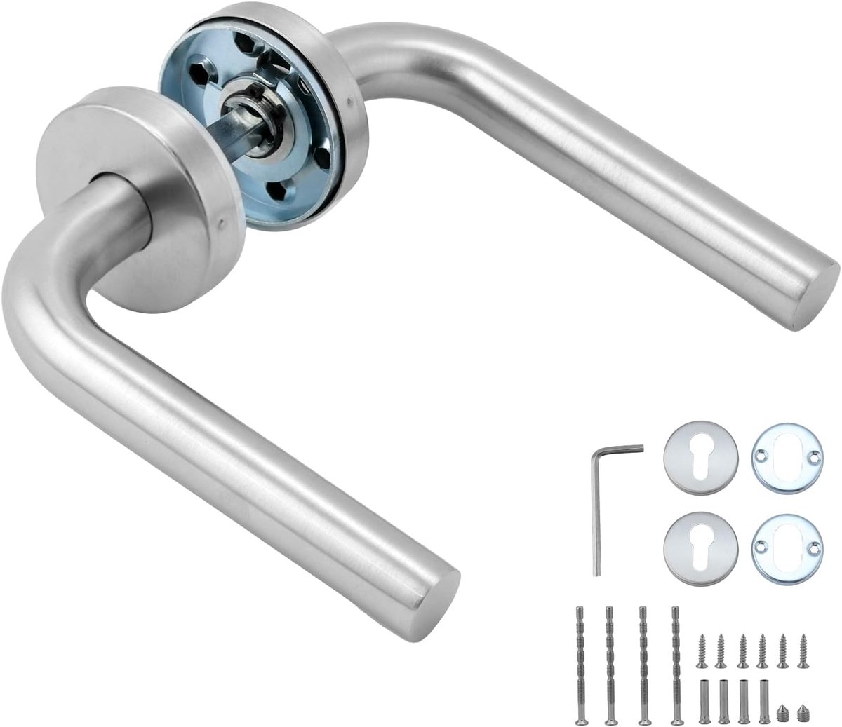 SnelShoppen - RVS Deurhendel Set voor Tuindeuren, Voordeuren en Zij-ingangen - Geschikt voor Deurdiktes 35-62 mm, Schroefafstand 45 mm, Duurzaam en Co
