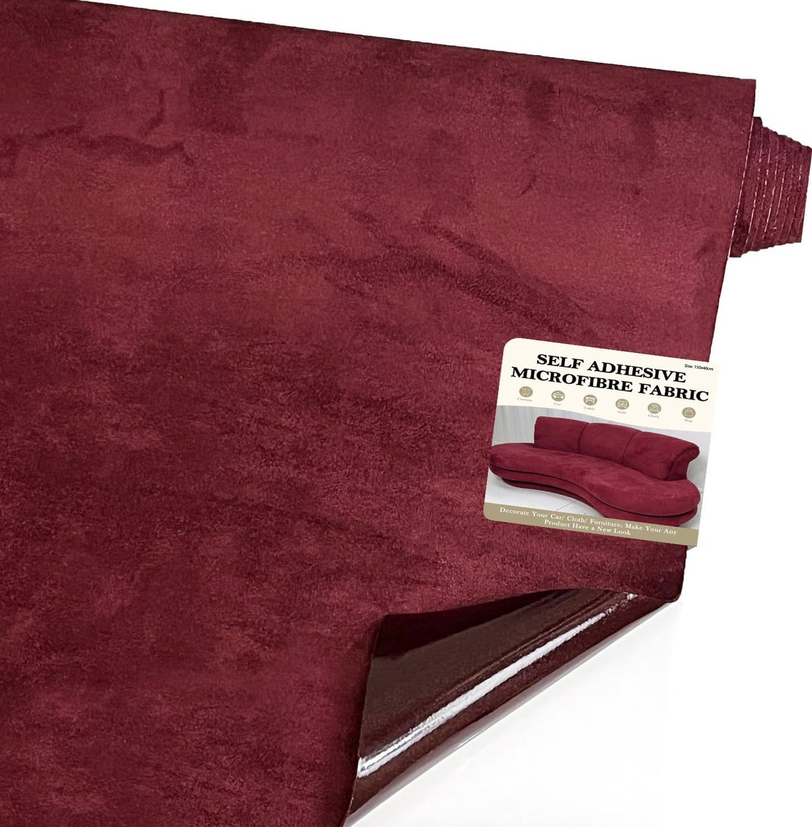SnelShoppen - Microfiber zelfklevend auto interieur 150 x 40 cm faux leren suede look elastisch rekbaar velours (diep rood)