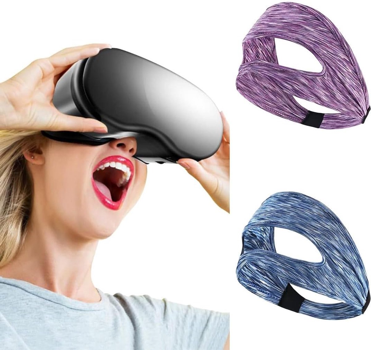 SnelShoppen - Pack van 2 Ademend VR Masker Wasbaar voor VR Hoofdtelefoons PS VR2/Meta Quest Pro/Quest 2/Oculus Quest 2/HTC Vive