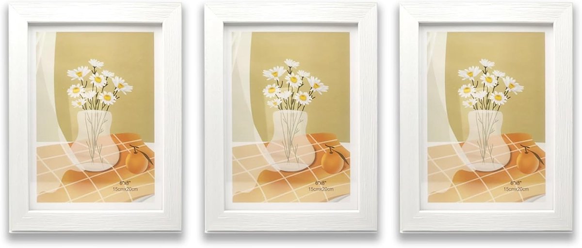 SnelShoppen - Fotolijst 15 x 20 cm, Set van 3, Witte Lijst voor Foto's en Beelden, Muur- of Tafeldecoratie, Flexibel en Eenvoudig te Installeren