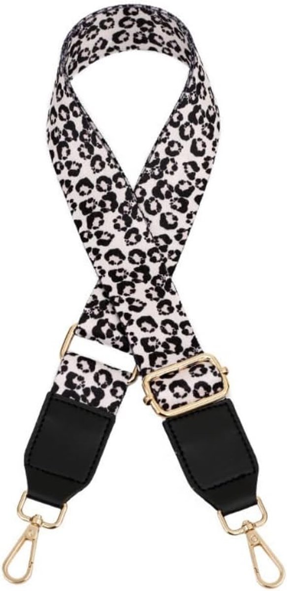 SnelShoppen - Luipaardpatroon Schouderriem voor Tassen - Vervangende Tasriem 3,8 cm Breed - Verstelbaar van 80-130 cm - Duurzaam Polyester - Gouden Ge