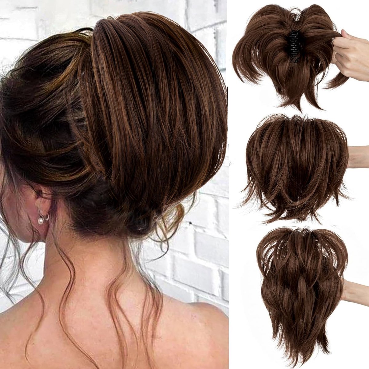 SnelShoppen - Haarstuk Haaraccessoire Klemclip Natuurlijk Steil Haar Elastische Synthetische Haarverlenging Clips Bollen Paardenstaart Bruin