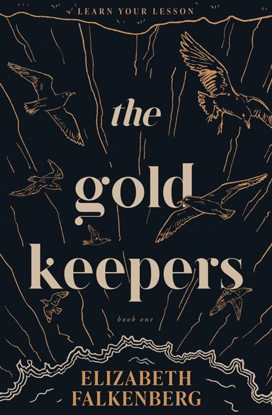 Boekomslag met zeemeeuwen op een donkere achtergrond. De titel 'the gold keepers' is in grote letters geschreven.