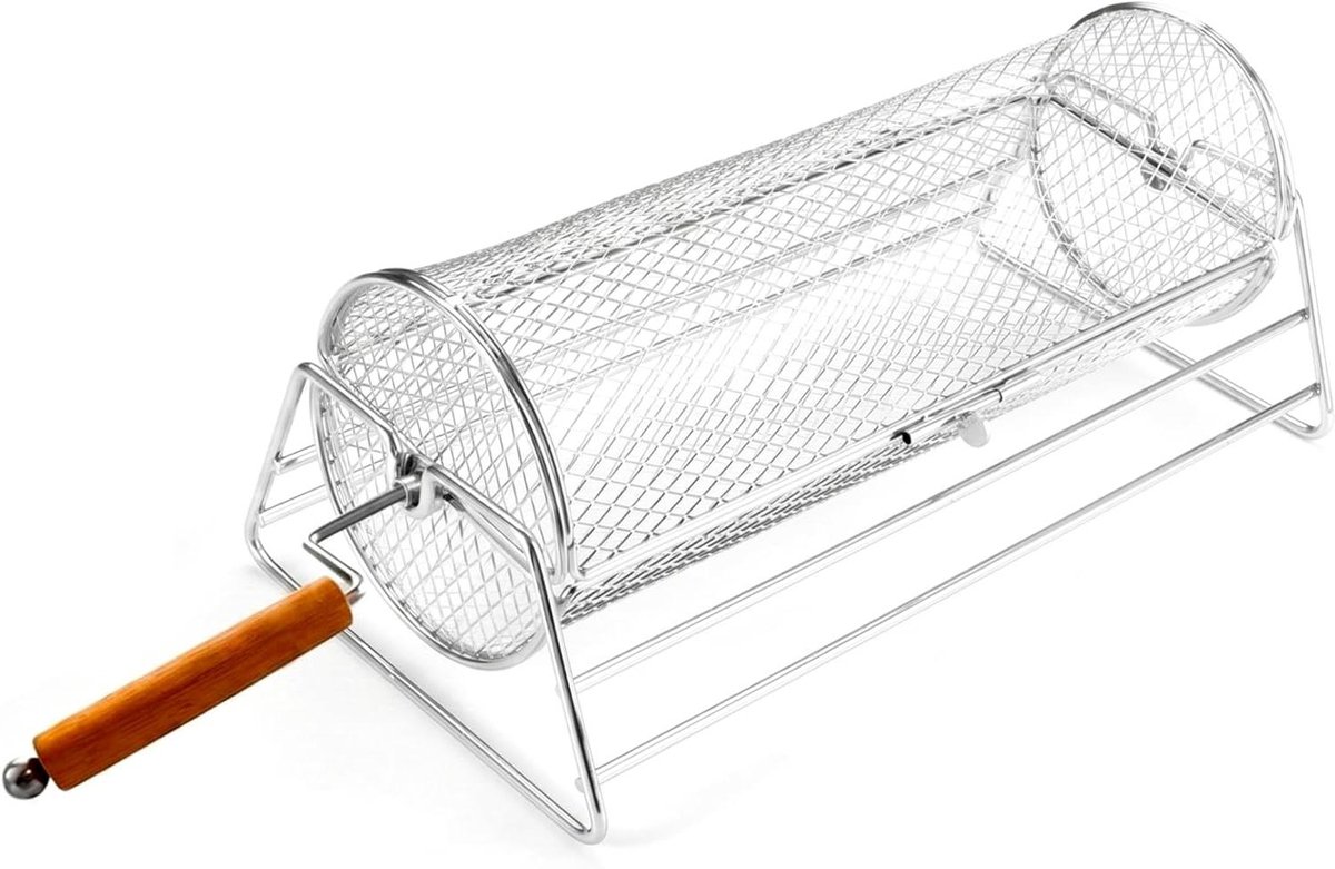 Grill Mand - Barbecue Mand - Buiten Grillen - Roterend Ontwerp - 35 x 20 x 14 cm - Zilver