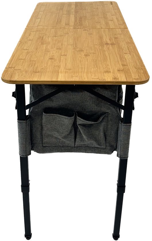 EveBase Flex 120 - Campingkast - Inklapbare Campingtafel met Opbergruimte - Verstelbaar - Bamboe - Grijs/Zwart — afbeelding 5