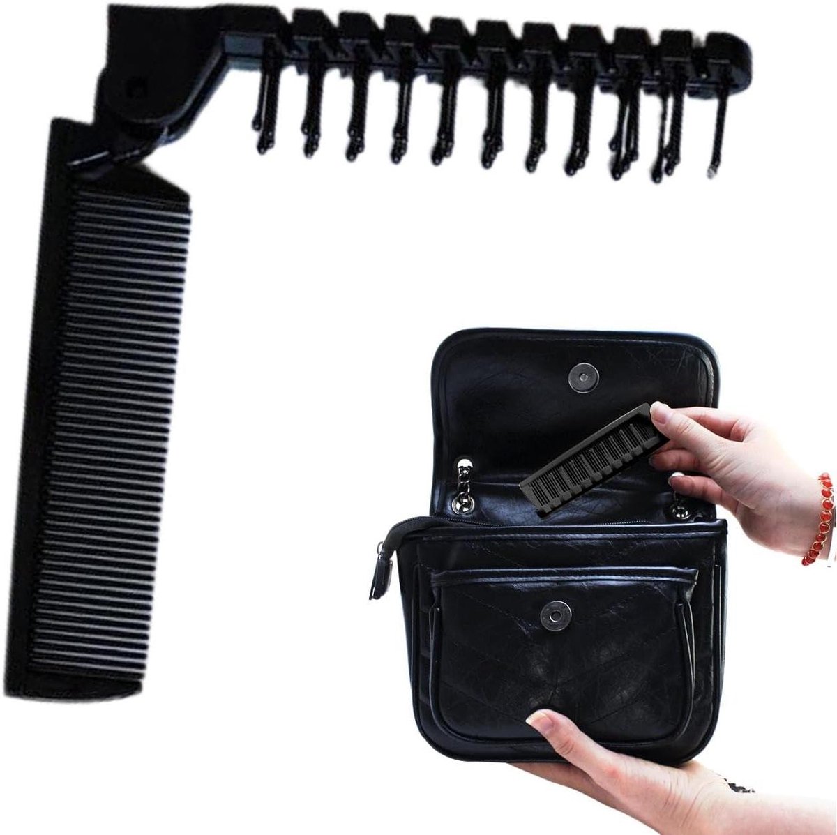 Opvouwbare Kam - Reis Kam Vrouwen - Haar Stylen - Dubbele Tand - 20 cm - Zwart