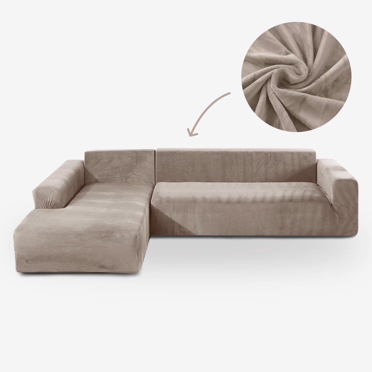 BankhoesDiscounter Velvet Bankhoes – Hoekbank – M2 (130-175cm) – Bankbeschermer – Zetelhoes & Zetelbeschermer - Bankhoezen voor Hoekbank - Sofa Cover - Champagne