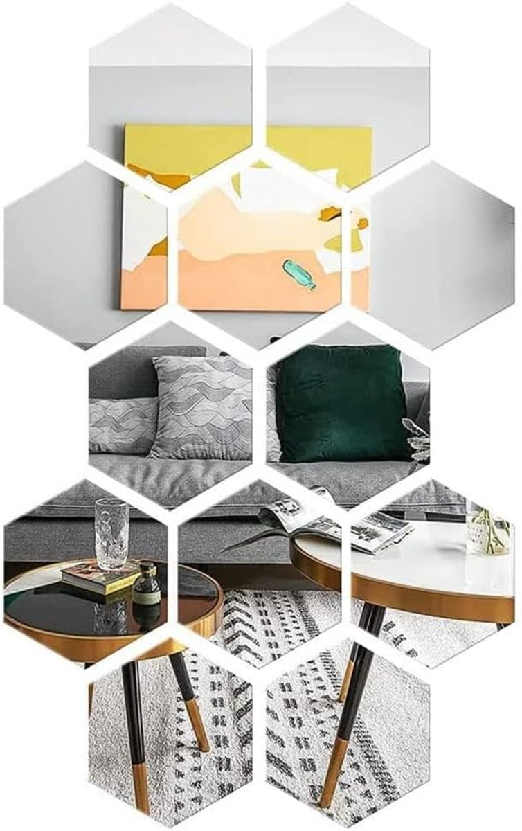 SnelShoppen - 12 Stuks Hexagonale Spiegel Wandstickers Zelfklevende Acryl Spiegels Voor Badkamer, Slaapkamer, Woonkamer Decoratie