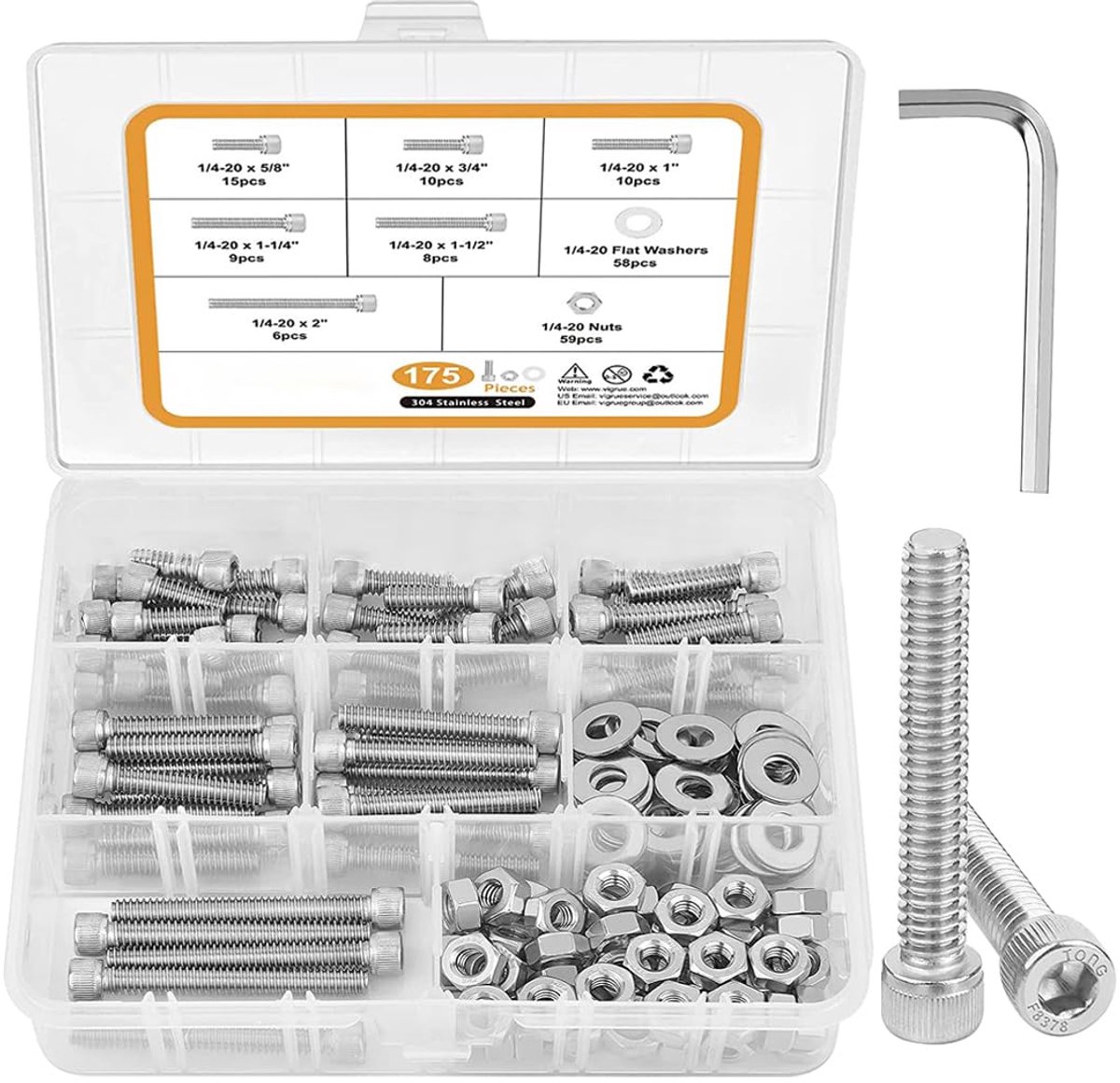 SnelShoppen - 175-delige Auto Cilinderschroeven Set met Inbus, RVS M3 Schroeven, Moeren, Ringetjes, Assortiment Kit voor Automobielen, Duurzaam en Roe