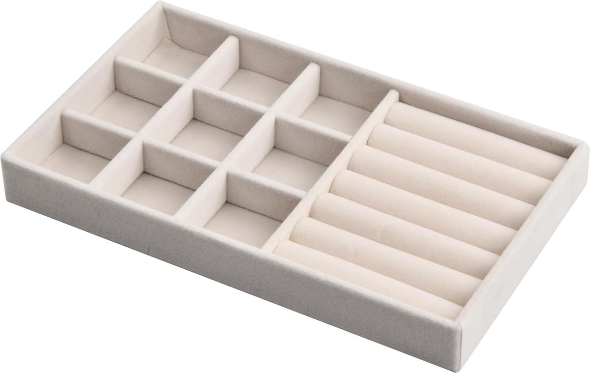 SnelShoppen - 9 Vakken Sieradenopbergtrommel, Grote Velvet Organizer voor Lade, Stackable Juweel Box, Perfect voor Ringen, Oorbellen, Armbanden, 21 x