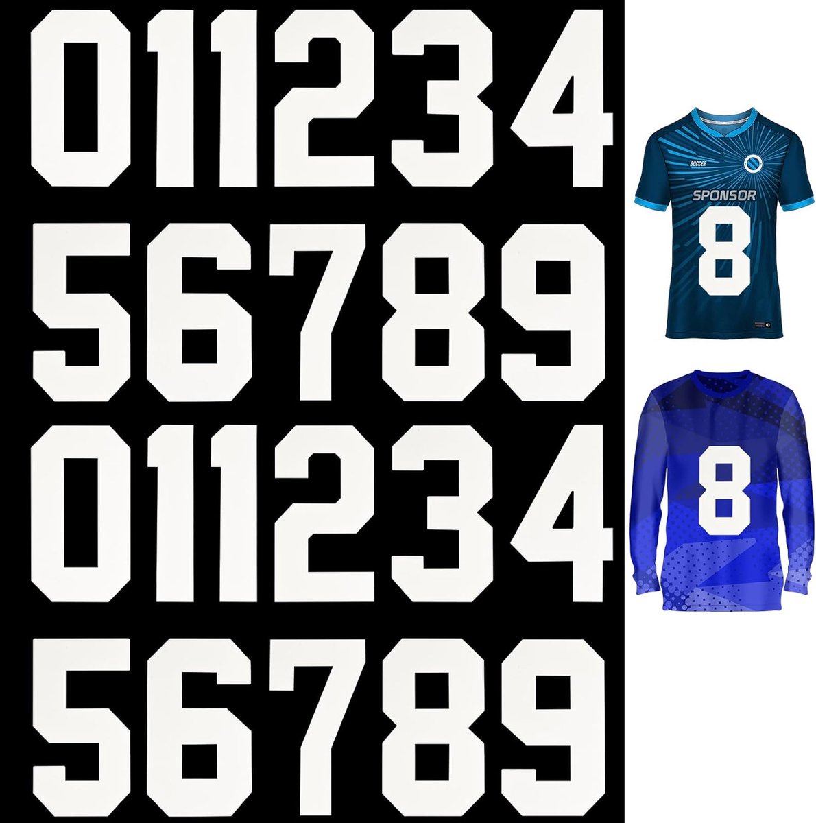 SnelShoppen - 22 Stuks Opstrijkbare Nummers 0 tot 9 - Warmteoverdracht Cijfers voor Jerseykleding, T-Shirt, Sportuniformen, Wit, 20cm Hoog