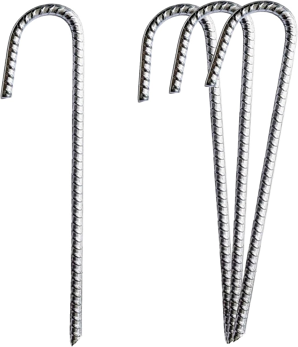 SnelShoppen - Ground Anchor Trampoline 30 cm, 4 Stuks Grondpinnen, Gegalvaniseerd Staal, J-vormige Grondankers, Tentpinnen met Hamerpunt voor Tenten,