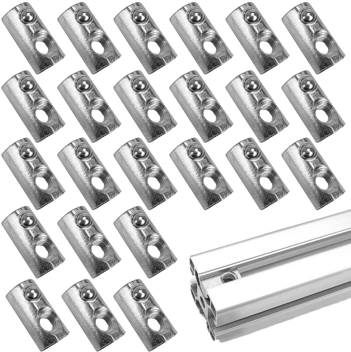 SnelShoppen - 24 Groefstenen M6 met Centering Ball Moer T-Schroef Set 30 Serie M6 Aluminium Profiel Carbon Staal Glijdende Moer met Veerbal voor 3D Pr