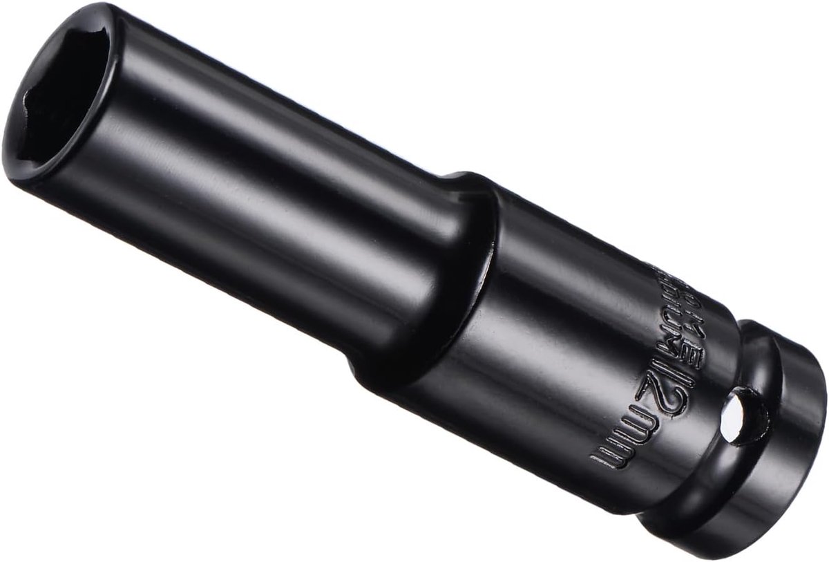 SnelShoppen - Diepe Impact Stekker 1/2" Aandrijving 12mm, CR-V Staal, 6-punts Design, Ideaal voor Schroefinstallatie en Verwijdering, 80mm Lengte