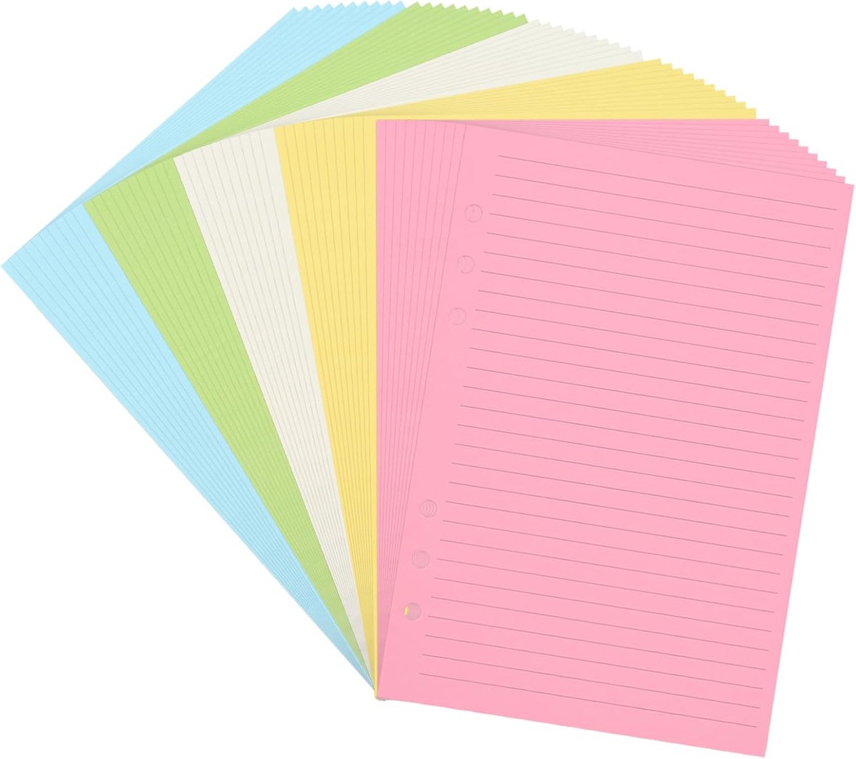 SnelShoppen - A5 Lined Refill Paper, Multicoloured Schrijfpapier, 50 Vellen/100 Pagina's, 6 Gaatjes Perforatie, Notitieboek Papier voor Journal Planne