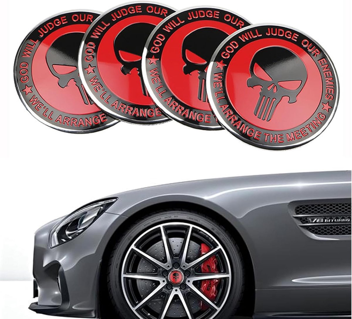 4pcs Red Skull Hub Caps & Wheel Hub Caps Compatible with 60mm Wheel Hub Caps Skull Punisher Stickers - ShopVlot