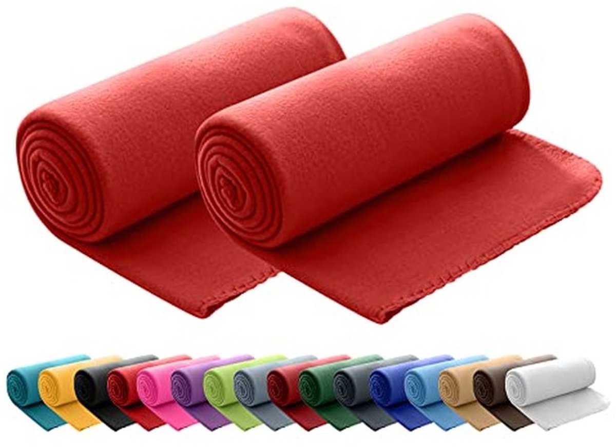 Omgoods - Set van 2 Polar Fleecedekens, 130 x 160 cm, Rood
