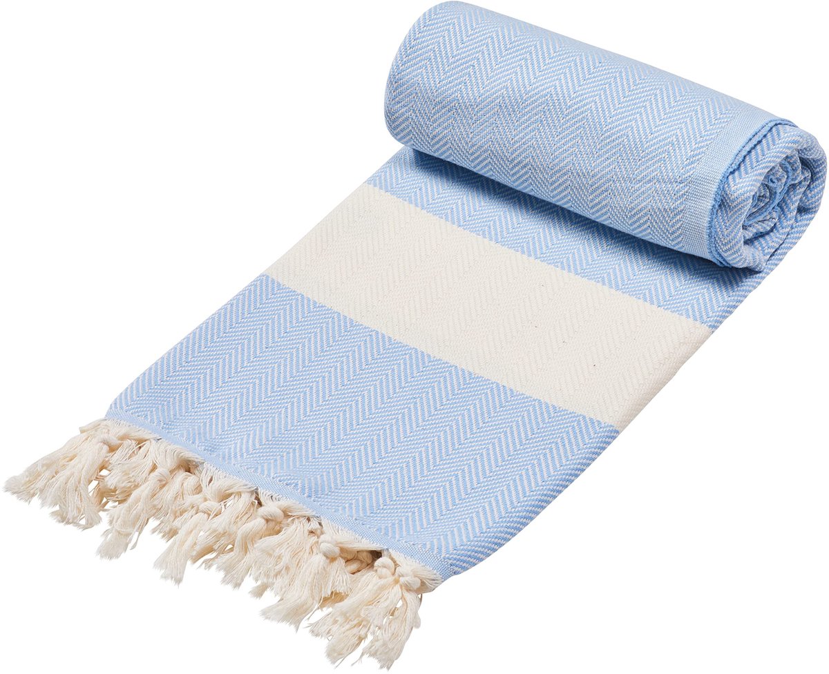 Omgoods - XXL Strandlaken 100x200 cm - Hamamdoek - Sky Blue - 100% Katoen - Lichtgewicht