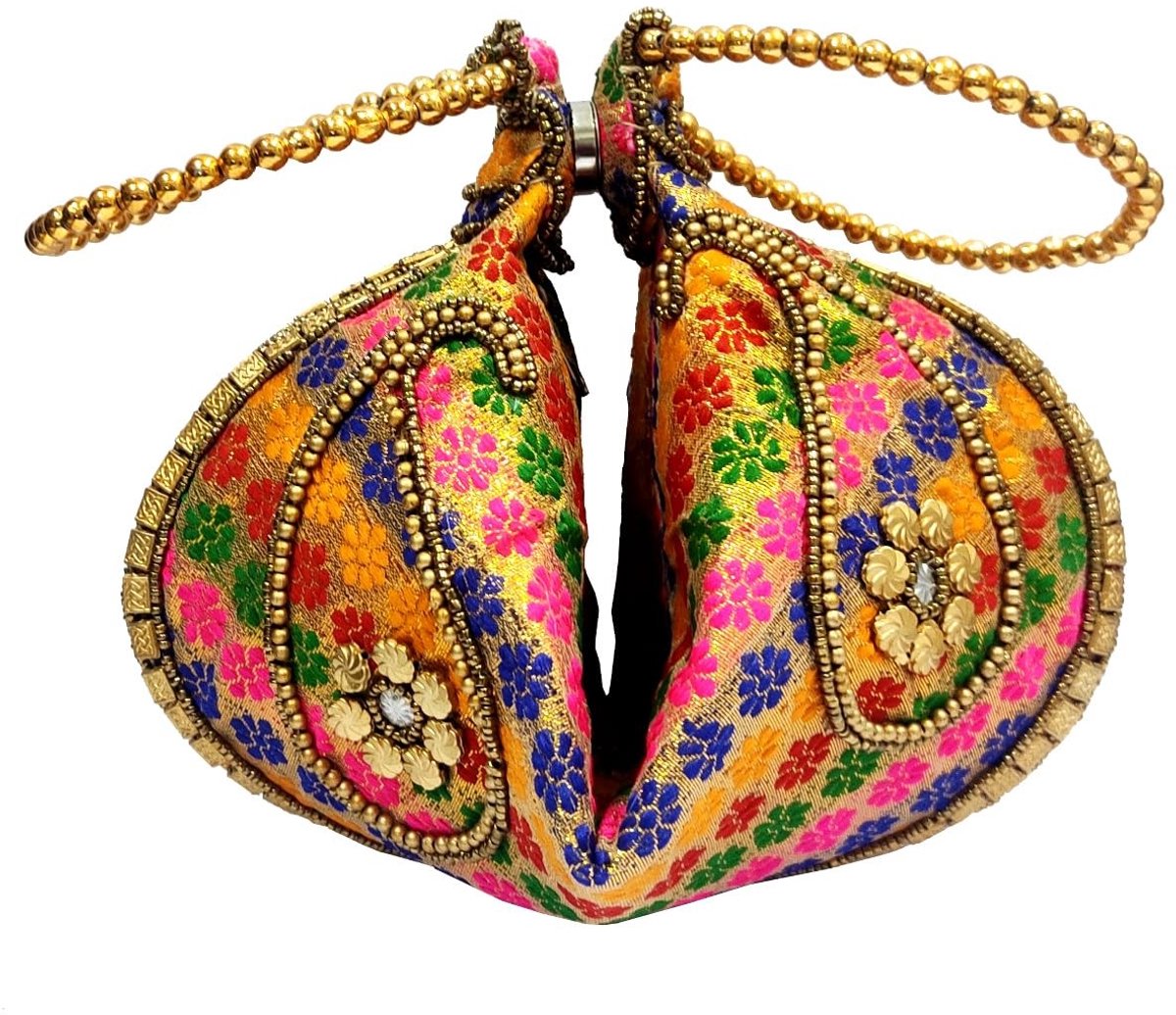 Omgoods - Multicolored Potli Tas met Gouden Borduursel voor Vrouwen