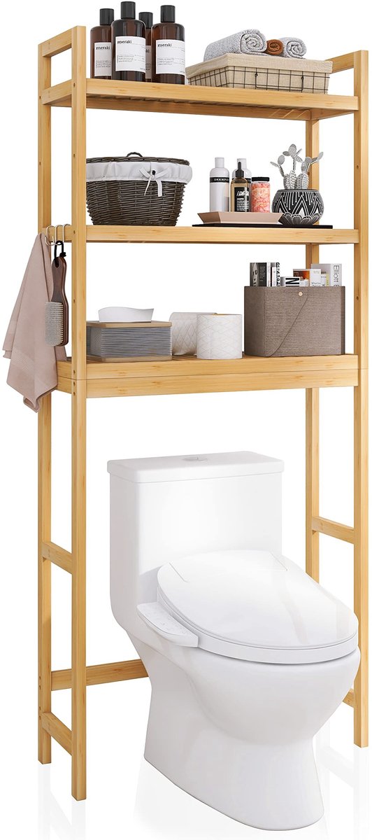 Omgoods - Bamboe Toilet Organizer met 3 Verstelbare Planken (Natuurlijk)