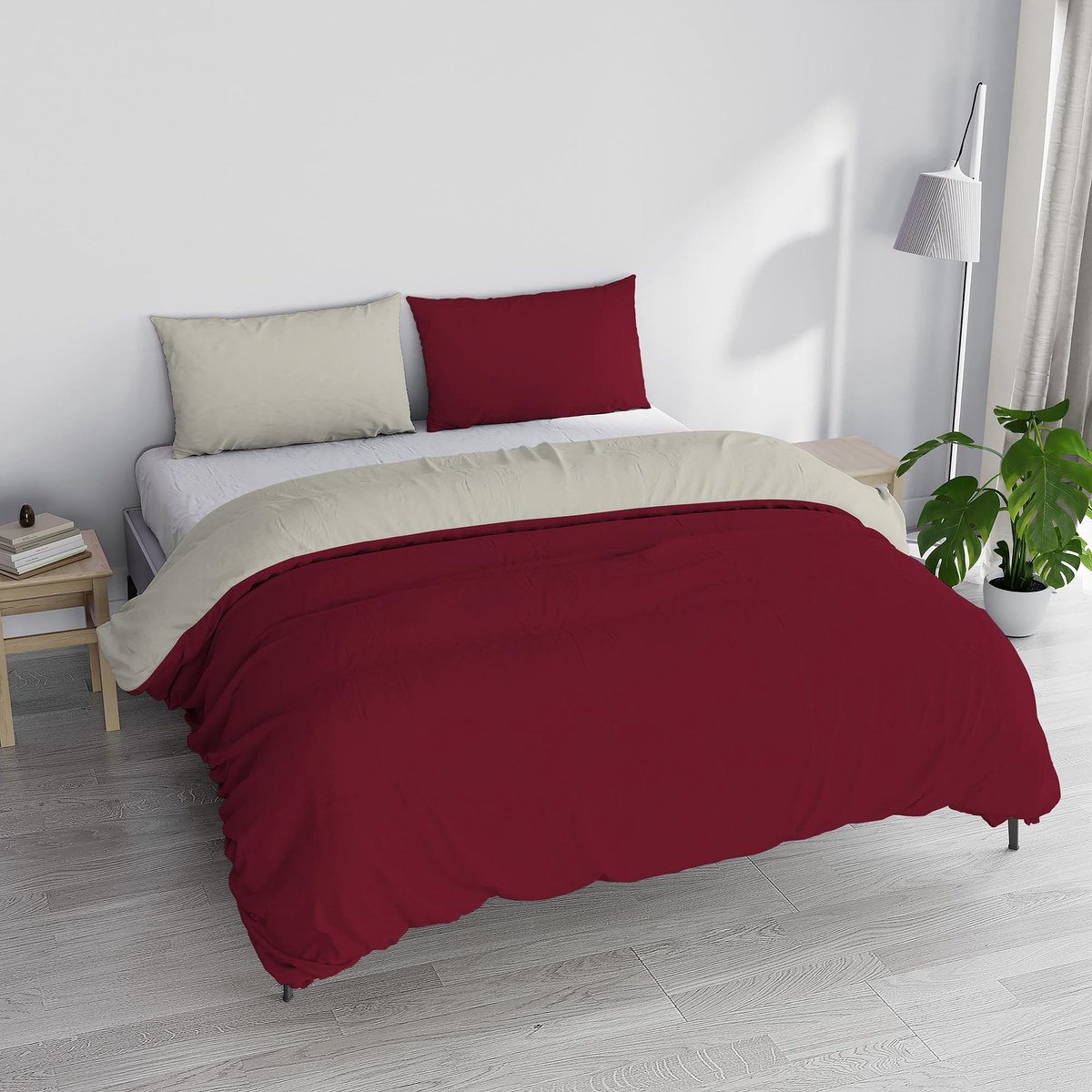 Omgoods - Italiaans Bedlinnen Set - Natuurlijke Kleur, Bordeau/Crème - Tweepersoons