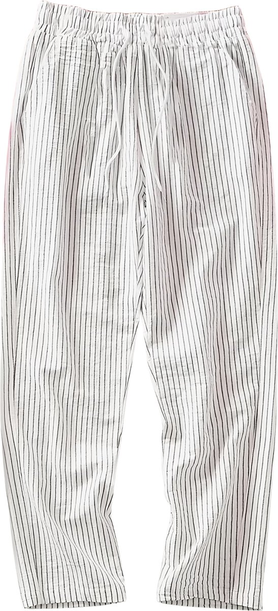 Currero Gestreepte Broek Heren and Striped Pants Yacht Club Linnen Broek Zomerbroek Volwassenen Lange Broek Strandbroek Wit