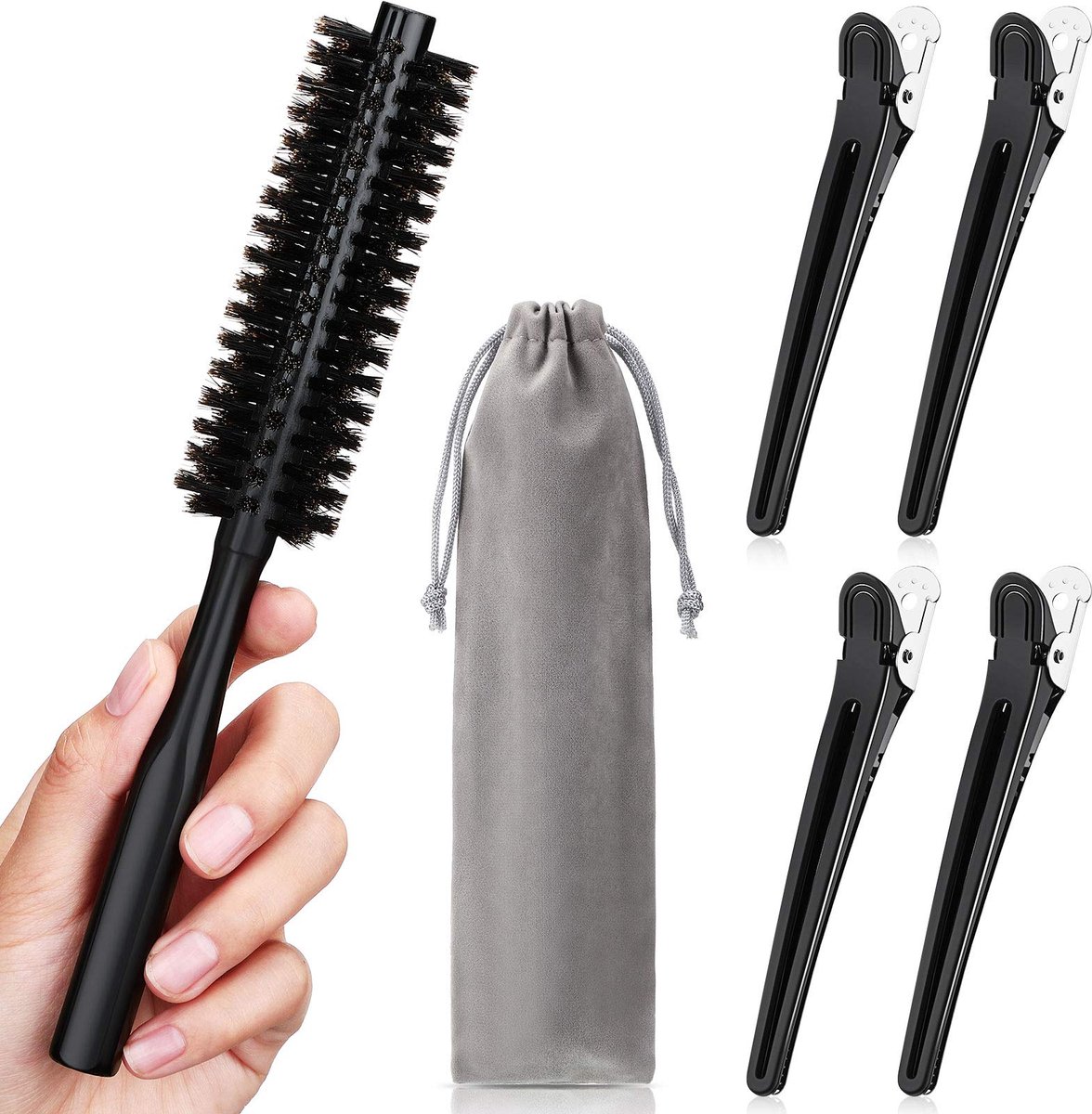 Omgoods - Kleine 1.2 Inch Ronde Haarborstel voor Korte Haar - Boar Bristle Met Accessoires