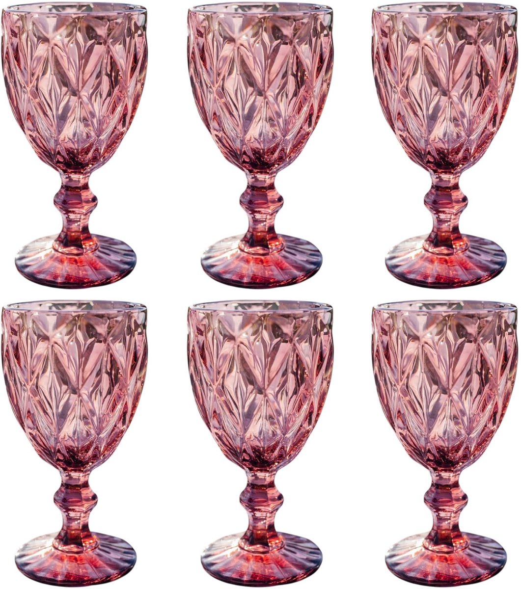 Omgoods - Vintage Set van 6 Ruitvormige Wijnglazen in Paars