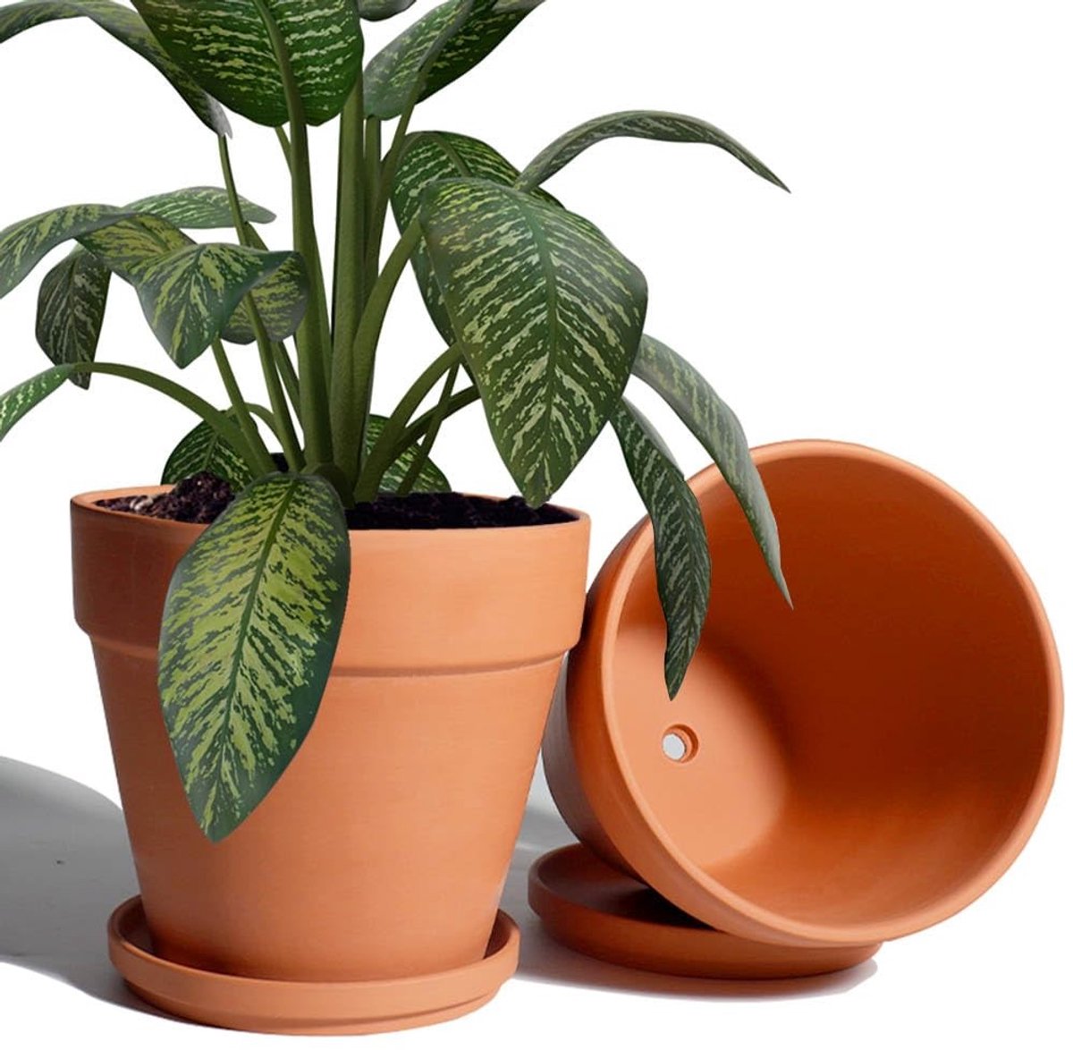 Omgoods - 20cm Terracottapot met Onderzetter - Set van 2