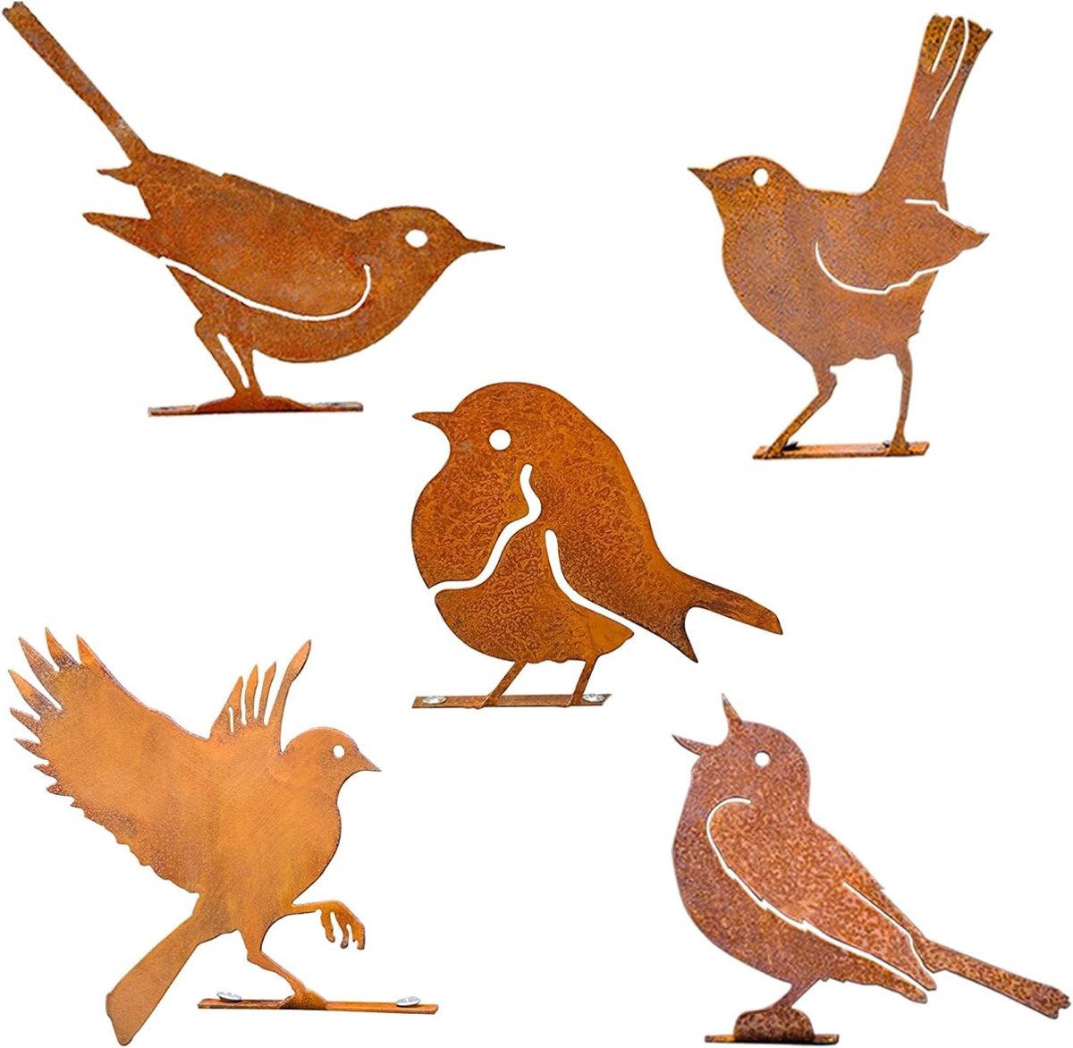 Omgoods - Set van 5 Roestige Vogels voor Tuindecoratie