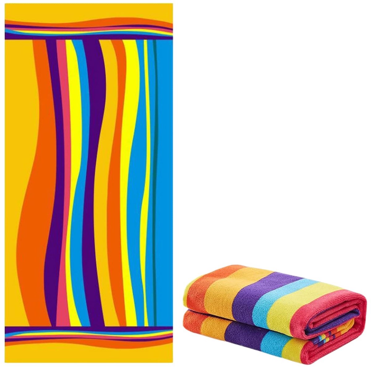 Omgoods - Microfiber Strandlaken 100x180 cm Zacht Sneldrogend Oranje Gestreepd