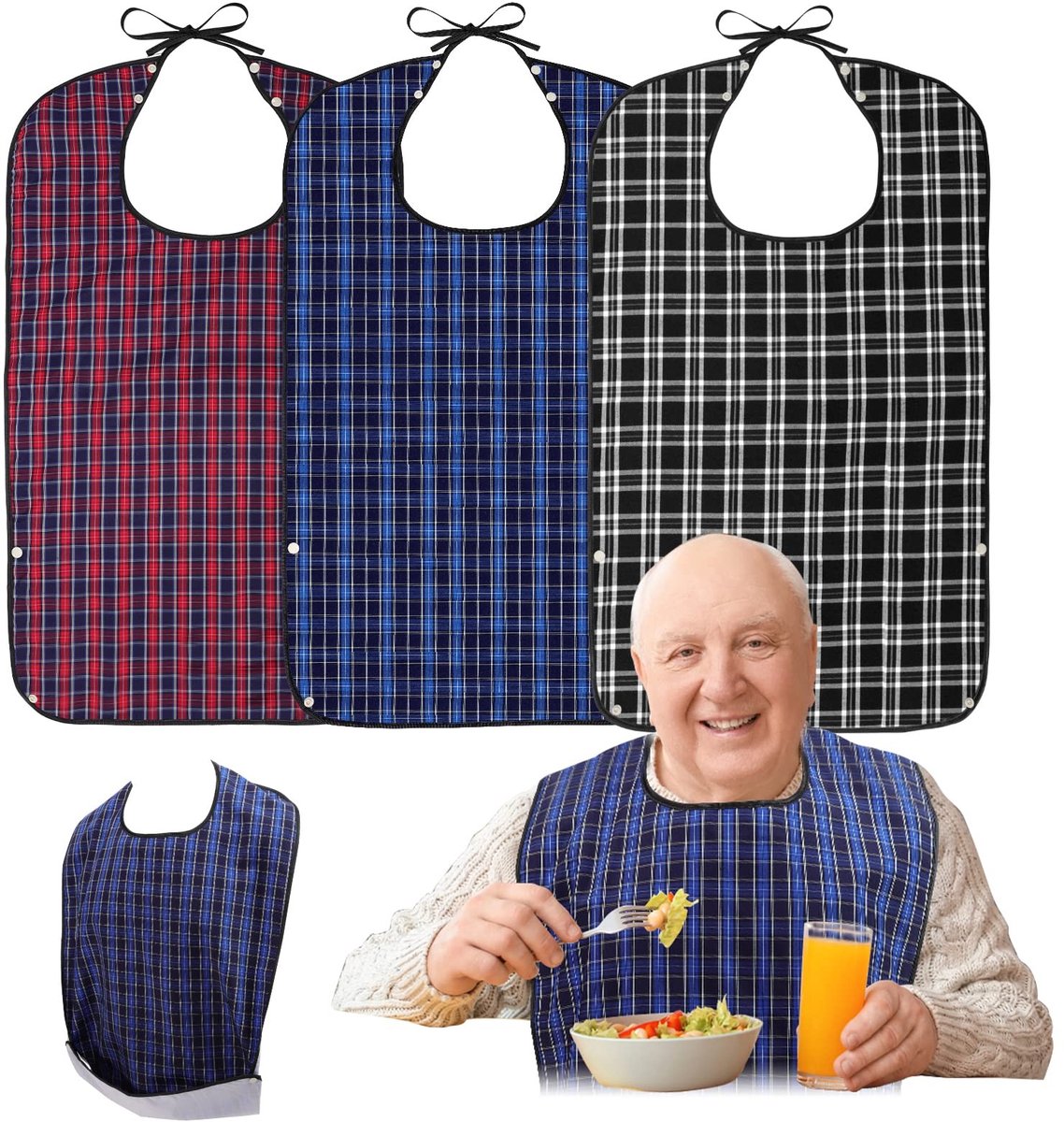 Omgoods - Herbruikbare Volwassen Slabbetjes 3-Pack met Kruimelvanger