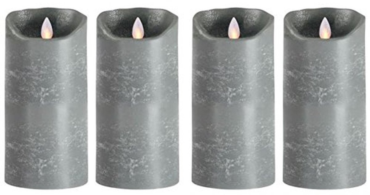 Omgoods - Set van 4 Flame LED Kaarsen met Timerfunctie 18cm Grijs