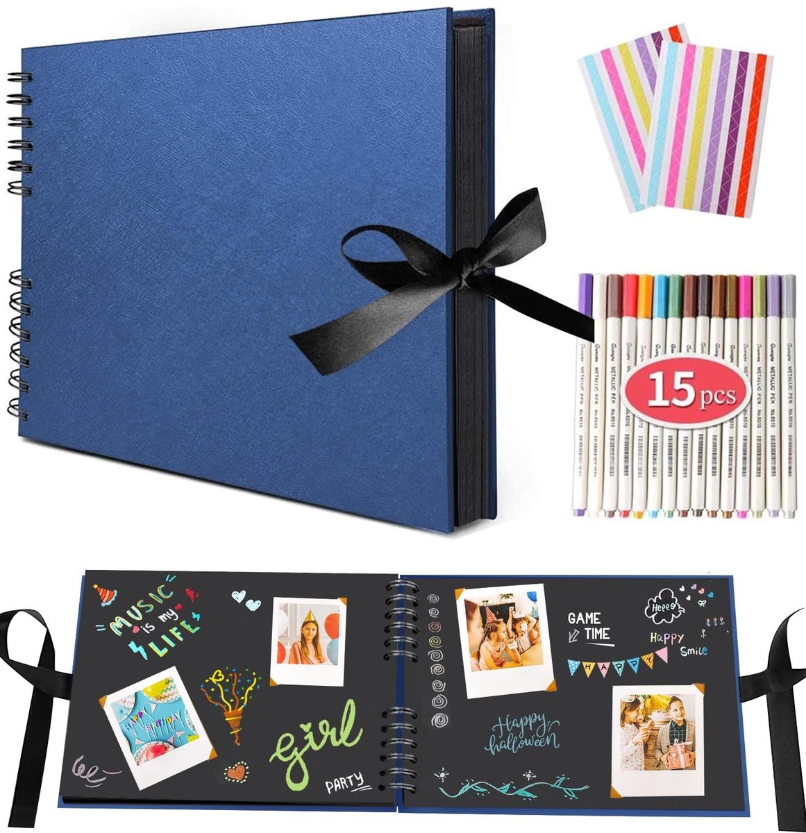Omgoods - DIY Scrapbook Fotoalbum met Zwarte Pagina's en 15 Markers