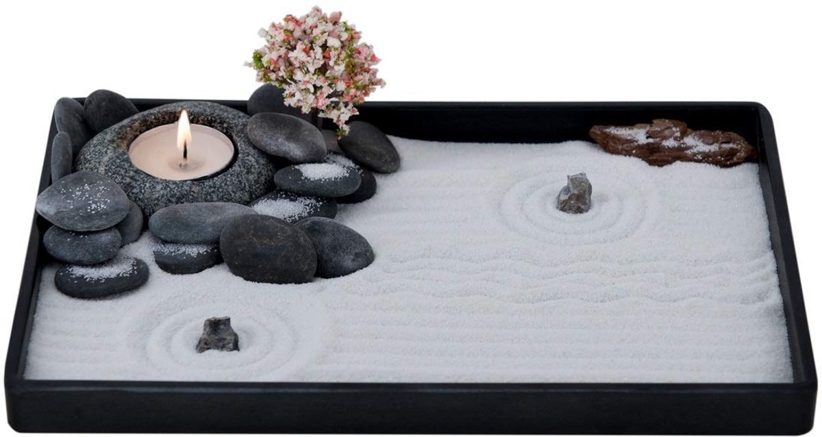 Omgoods - Handgemaakte Zen Kaarsenhouder Set met Tuinaccessoires
