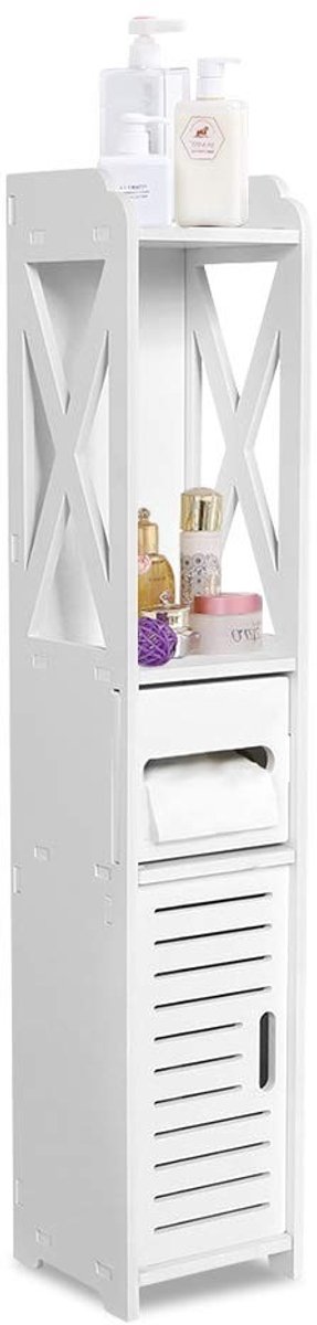 Omgoods- Badkamerkast hoogwaardig hout - badkamerkast - toiletkast - opbergkast met deuren - shampoo-opbergorganizer - 80 x 15,5 x 15 cm - vochtbestendig