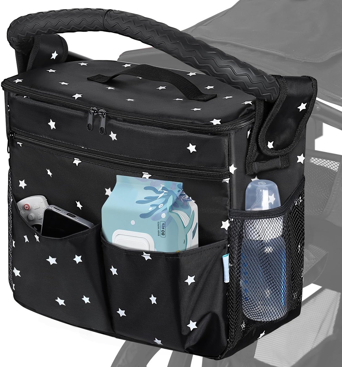 Omgoods - Grote Waterdichte Kinderwagen Organizer met 22L Capaciteit in Zwart