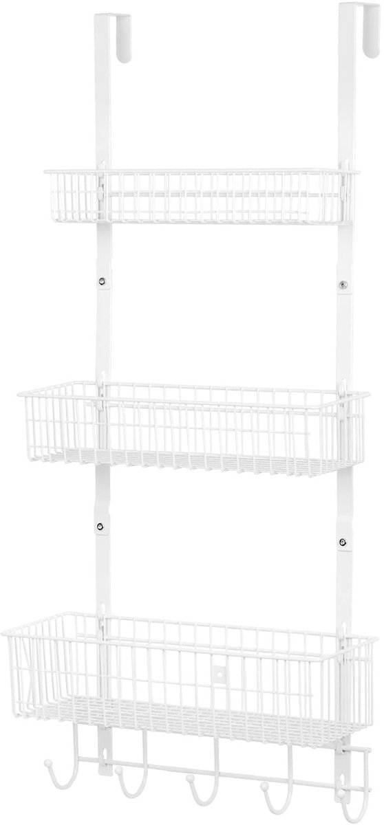 Omgoods - Deurhanger met 5 Haken en 3 Opbergmanden - Wit Metaal
