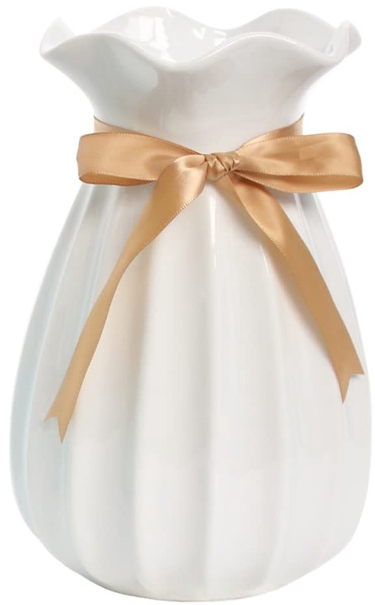 Omgoods - 20 cm Moderne Witte Keramische Bloemenvase voor Thuisdecoratie
