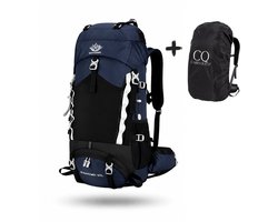 CarryQuest® 60L Hiking Backpack - Waterbestendige Wandelrugzak met Regenhoes, Drinksysteem & Capaciteitsuitbreiding - Donkerblauw