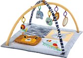 Fluffica - Safari Series Babygym - Leeuw - Babyspeelmat - Activiteitenmat - Speelkleed met Speelbogen - Baby Speelboog met Spiegel en 5 Afneembare Hangspeeltjes - Sensorisch Babyspeelgoed - 84 x 84 cm