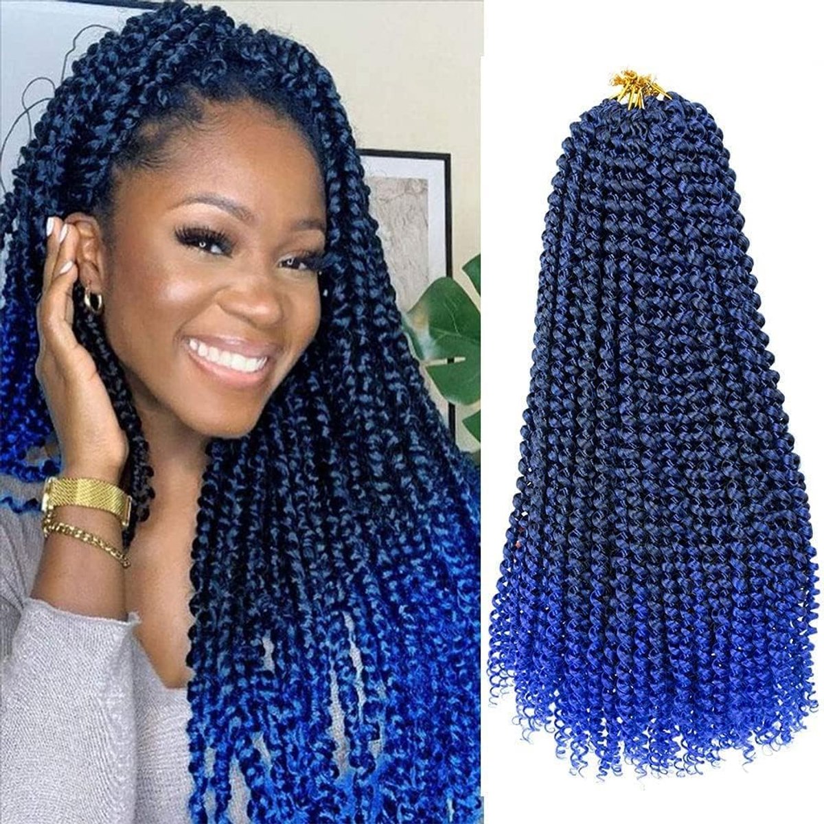Twist Haar 7 pakketten 18 inch watergolf haakhaar (T1B-Blue#)