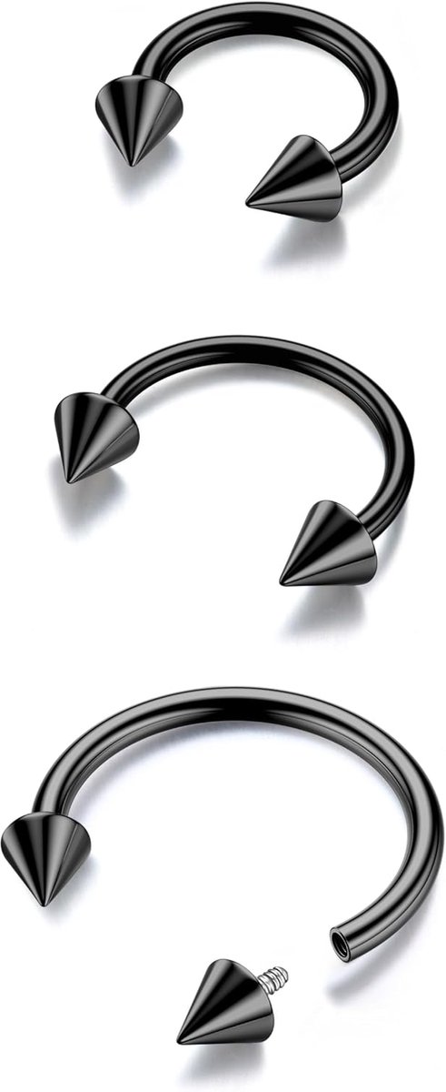 G23 Titanium Hoefijzer Septum Ringen - 2/3 stuks Neusringen Ronde Barbell Spikes Septum Sieraden Neuspiercing Conch Helix Rook Lip Kraakbeen Oorbel voor Vrouwen Mannen Goud/Zilver/Zwart