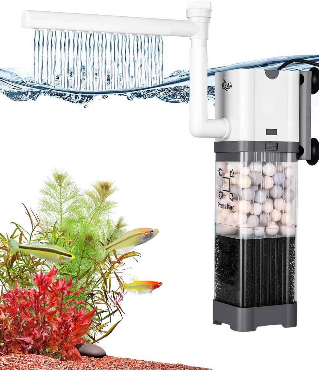 Aquariumfilter 550 l/u - stille binnenfilter - instelbare filterpomp - voor tanks tot 130 l - SnelShoppen