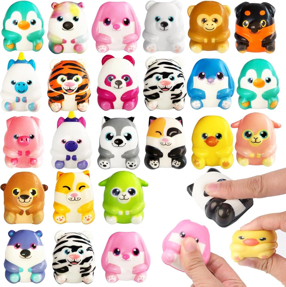 24 Stuks Schattig dier Mochi Knijp Speelgoed Mini Squishies met Schattige Dierontwerpen Knijpspeelgoed met Dieren Mochi Squishy Speelgoed Feestartikelen Verjaardagscadeaus
