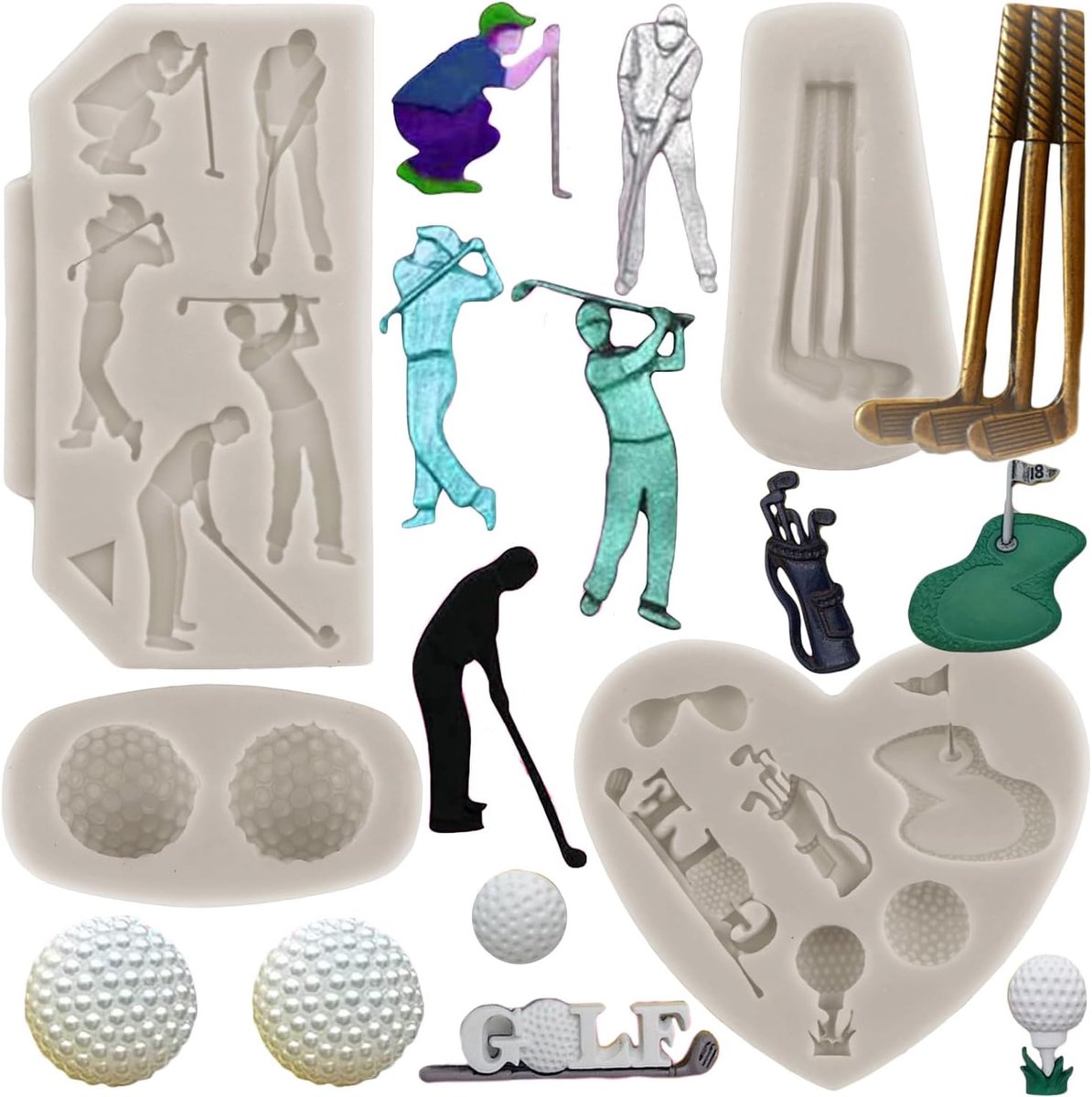siliconen mal golfballen fondant mal set van 4 | Golf Club Mallen Voor Cake Decorating Cupcake Topper Polymeer Klei Candy Chocolade Gom Pasta