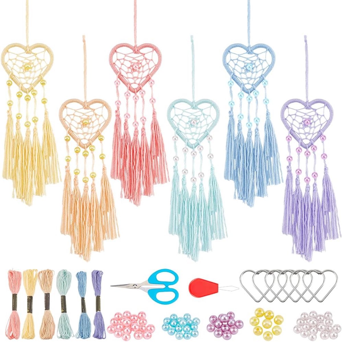 6 Sets Mini Dromenvanger Set Doe-Het-Zelf Kit voor Auto Interieur Charme, Hart Ornament Achteruitkijkspiegel Opknoping Decor Tas