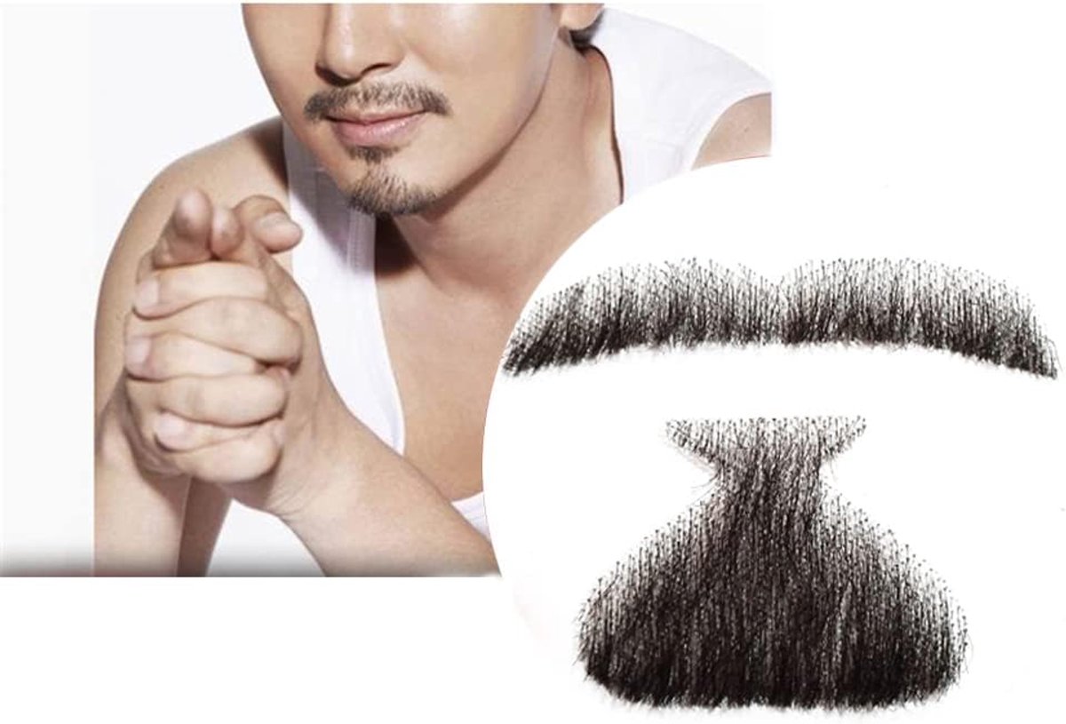 Natuurlijke Zwarte mannen Baard Menselijk Haar Kant Handgemaakte Nep Facial Snor Kostuum Doen Baarden 3-5